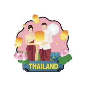 Wood Magnet Loy Kratong&Lantern Man&Lady